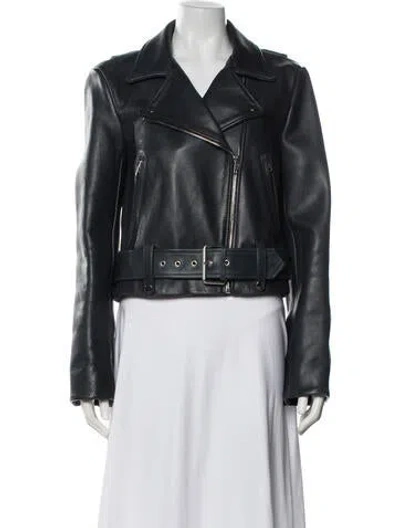 Pre-owned Diane Von Furstenberg Leather Biker Jacket In Blue