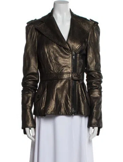 Pre-owned Diane Von Furstenberg Leather Biker Jacket In Brown