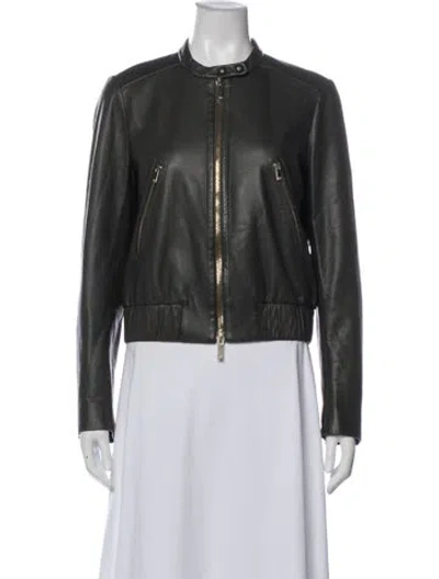 Pre-owned Diane Von Furstenberg Leather Biker Jacket In Gray