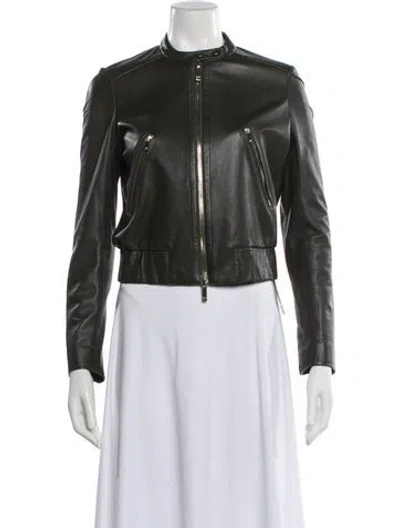Pre-owned Diane Von Furstenberg Leather Biker Jacket In Green