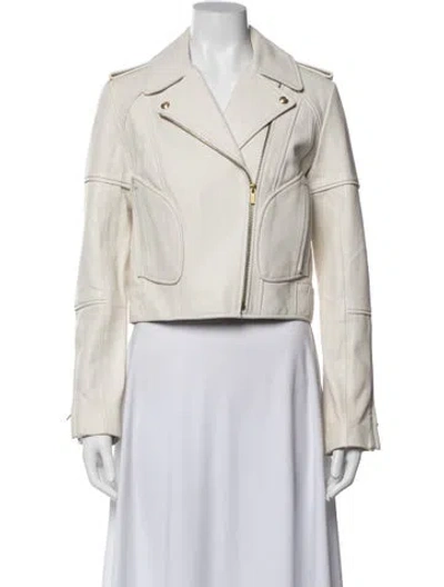 Pre-owned Diane Von Furstenberg Leather Biker Jacket In Neutrals