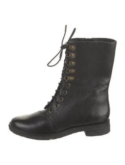 Pre-owned Diane Von Furstenberg Leather Combat Boots In Black