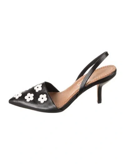 Pre-owned Diane Von Furstenberg Leather Floral Print Slingback Pumps In Black