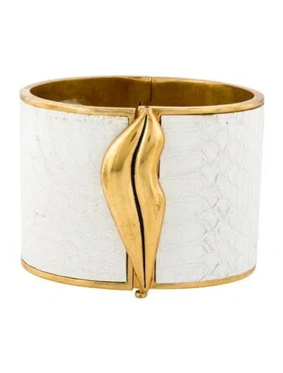 Pre-owned Diane Von Furstenberg Leather Frankie Hinged Bangle Bracelet In Multi