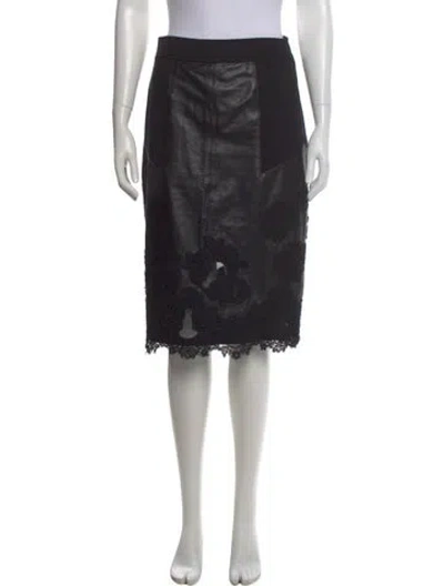Pre-owned Diane Von Furstenberg Leather Midi Length Skirt In Black