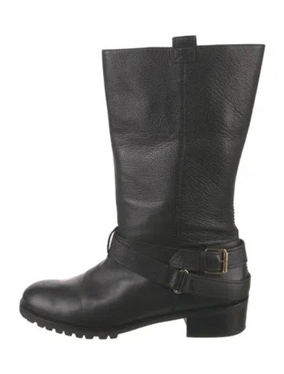Pre-owned Diane Von Furstenberg Leather Moto Boots In Black