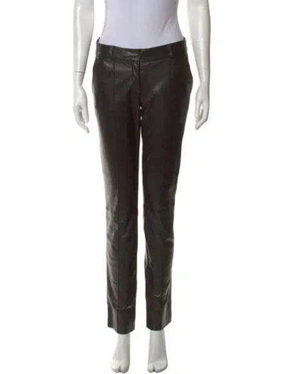 Pre-owned Diane Von Furstenberg Leather Straight Leg Pants In Black