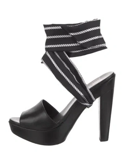 Pre-owned Diane Von Furstenberg Leather Striped Slingback Pumps In Black