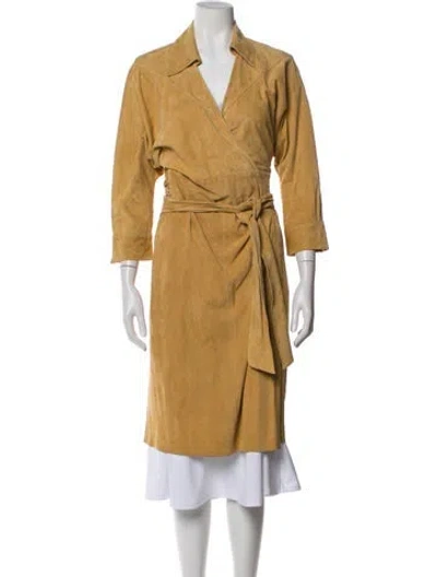 Pre-owned Diane Von Furstenberg Leather Trench Coat In Brown
