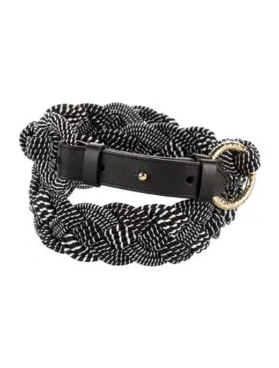 Pre-owned Diane Von Furstenberg Leather Trim Embellishment Belt In Black