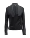 Diane Von Furstenberg Leather-trimmed Double Breasted Blazer Jacket In Black Triacetate In Black