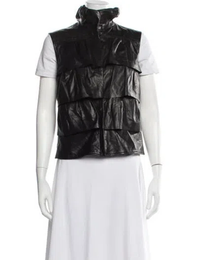 Pre-owned Diane Von Furstenberg Leather Vest In Black