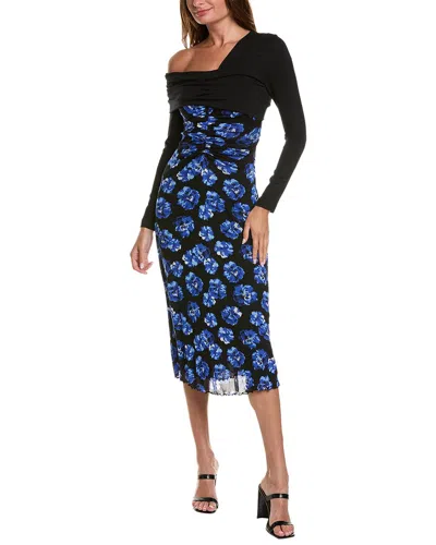 Diane Von Furstenberg One-shoulder Floral-print Stretch Mesh Midi Dress In Black