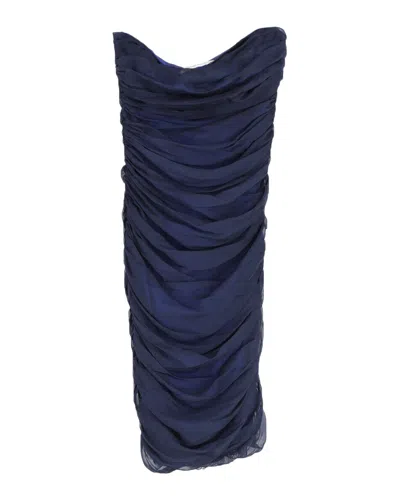 Diane Von Furstenberg Lelette Strapless Ruched Midi Dress In Navy Blue Silk