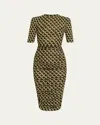 Diane Von Furstenberg Lena Ruched Geometric-print Midi Sheath Dress In Green