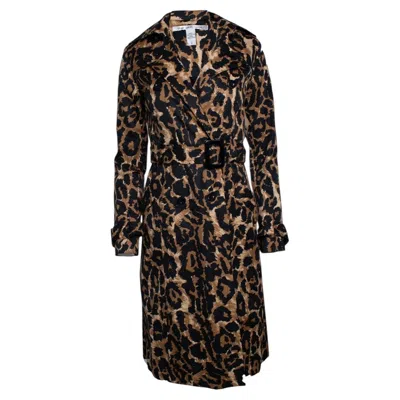 Pre-owned Diane Von Furstenberg , Leopard Printed Trench Coat In Black