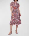 DIANE VON FURSTENBERG LINDY GEOMETRIC-PRINT PUFF-SLEEVE MIDI DRESS