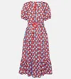 Diane Von Furstenberg Lindy Geometric-print Puff-sleeve Midi Dress In Red