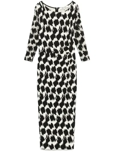Diane Von Furstenberg Linea Printed Jersey And Mesh Midi Dress In Black