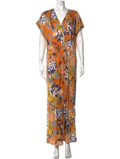 Pre-owned Diane Von Furstenberg Linen Long Dress In Blue/orange