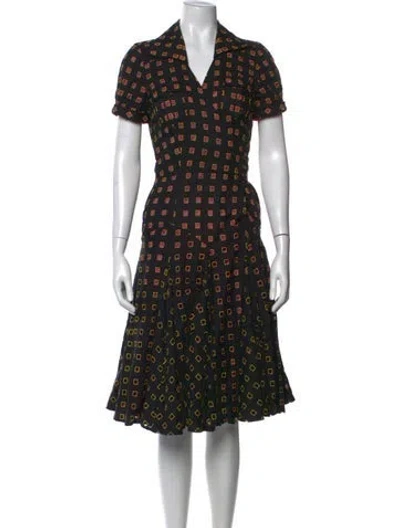 Pre-owned Diane Von Furstenberg Linen Midi Length Dress In Black