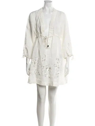 Pre-owned Diane Von Furstenberg Linen Mini Dress In Neutrals/white