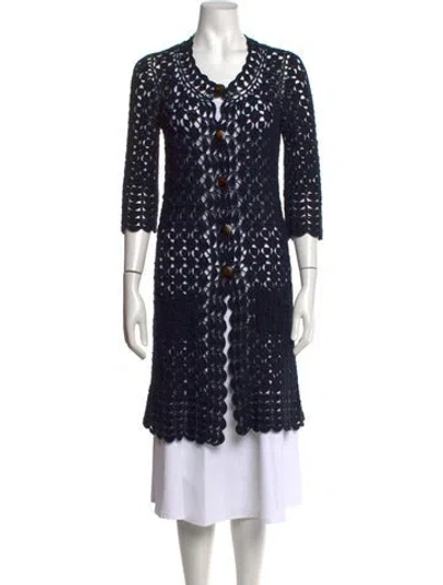 Pre-owned Diane Von Furstenberg Linen Patterned Sweater In Blue
