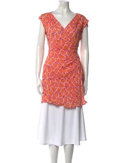 Pre-owned Diane Von Furstenberg Linen Printed Tunic In Orange