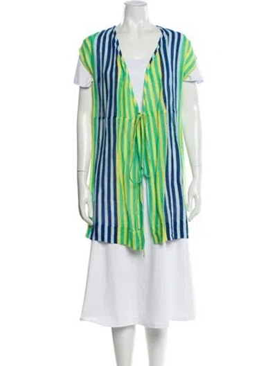 Pre-owned Diane Von Furstenberg Linen Striped Robe In Multi