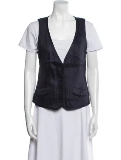 Pre-owned Diane Von Furstenberg Linen Vest In Blue