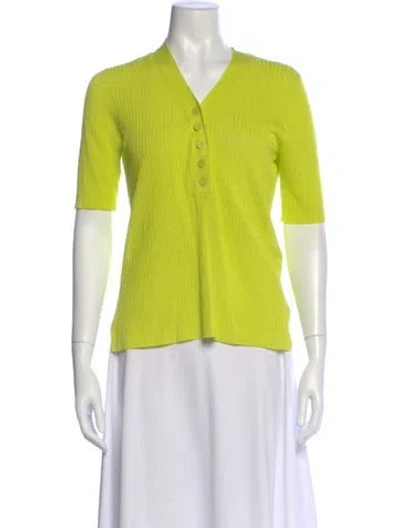 Pre-owned Diane Von Furstenberg Linen V-neck Polo In Green