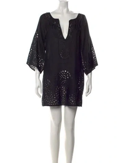 Pre-owned Diane Von Furstenberg Linen V-neck Tunic In Black
