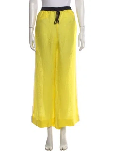 Pre-owned Diane Von Furstenberg Linen Wide Leg Pants In Yellow
