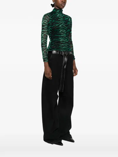 Diane Von Furstenberg Logan Tiger-print Turtleneck Top In Green