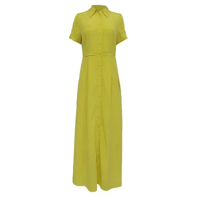 Diane Von Furstenberg Long Shirt Dress In Yellow Silk In Green