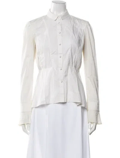 Pre-owned Diane Von Furstenberg Long Sleeve Blouse In White