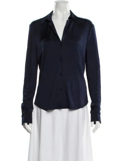 Pre-owned Diane Von Furstenberg Long Sleeve Button-up Top In Blue