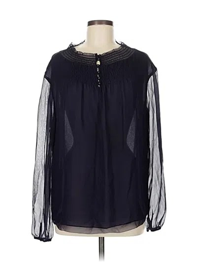 Pre-owned Diane Von Furstenberg Long Sleeve Silk Top Black Keyhole Neckline Tops