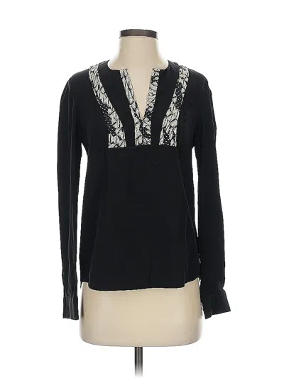 Pre-owned Diane Von Furstenberg Long Sleeve Silk Top Black Plunge Neckline Tops