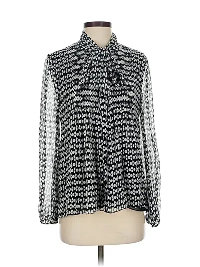 Pre-owned Diane Von Furstenberg Long Sleeve Silk Top Black Tie Neck Tops