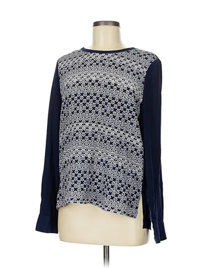 Pre-owned Diane Von Furstenberg Long Sleeve Silk Top Blue Boatneck Tops