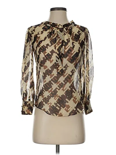 Pre-owned Diane Von Furstenberg Long Sleeve Silk Top Brown Tie Neck Tops