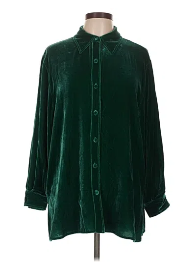 Pre-owned Diane Von Furstenberg Long Sleeve Silk Top Green Collared Neckline Tops
