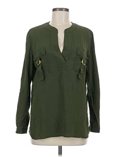 Pre-owned Diane Von Furstenberg Long Sleeve Silk Top Green Plunge Neckline Tops