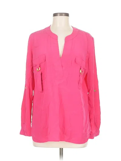 Pre-owned Diane Von Furstenberg Long Sleeve Silk Top Pink Keyhole Neckline Tops