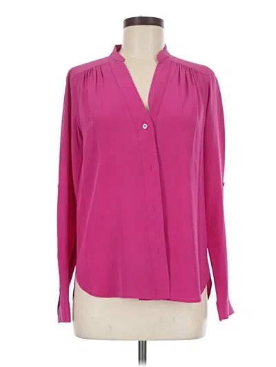 Pre-owned Diane Von Furstenberg Long Sleeve Silk Top Pink Open Neckline Tops