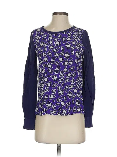 Pre-owned Diane Von Furstenberg Long Sleeve Silk Top Purple Square Neckline Tops