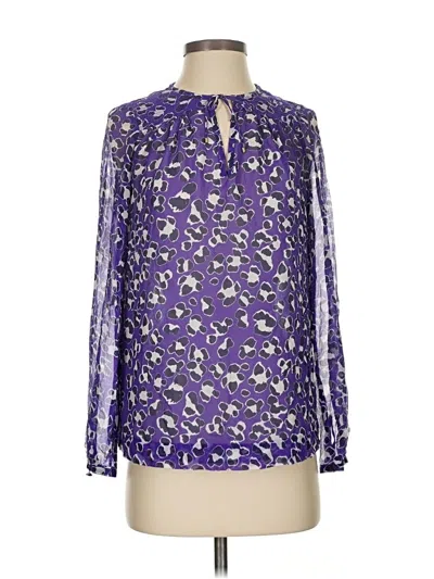 Pre-owned Diane Von Furstenberg Long Sleeve Silk Top Purple Tie Neck Tops