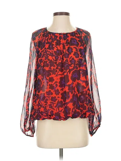 Pre-owned Diane Von Furstenberg Long Sleeve Silk Top Red Keyhole Neckline Tops