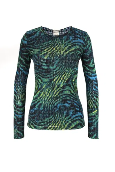 Diane Von Furstenberg Long Sleeve Sweater With Unique Textured Pattern And Comfortable Fit In Green
